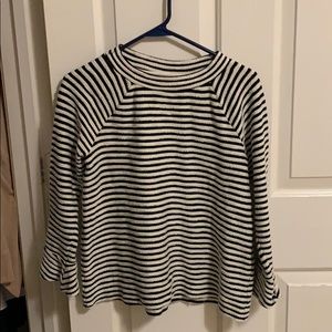 Striped, ruffle sleeve knit top